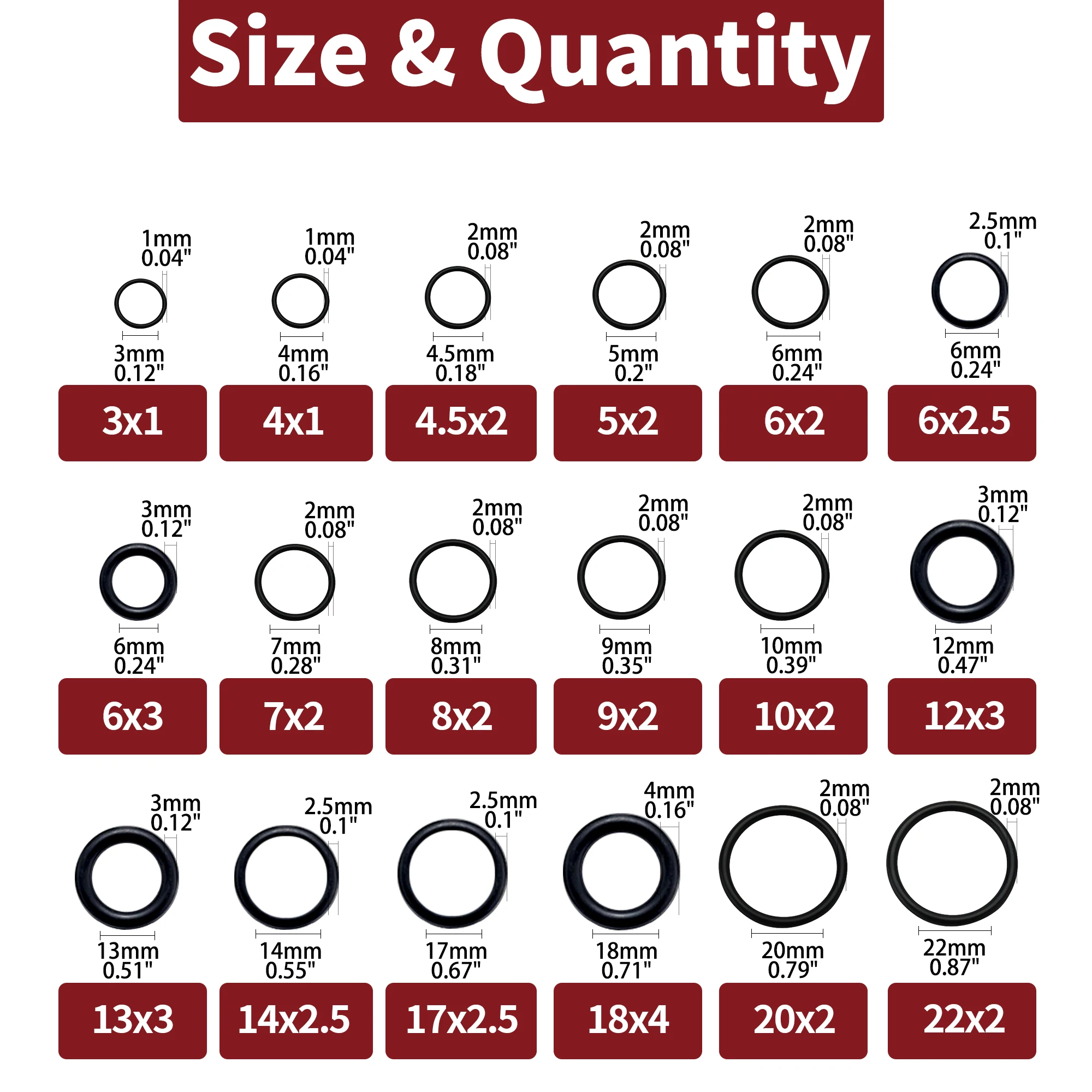 255 buah Kit cincin O karet, 18 ukuran metrik NBR pencuci Gasket segel bermacam-macam Kit, untuk keran pemipaan, otomotif, udara atau Gas