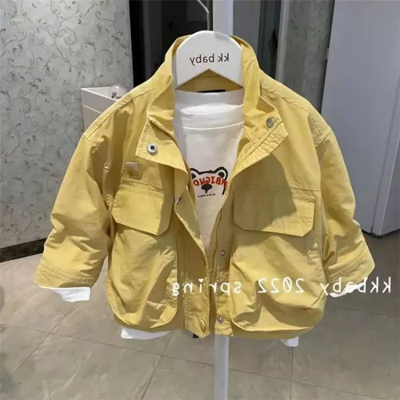 

Children's Jacket Spring Autumn New Style Simple Comfortable Solid Color Casual Collar Coat for Boys And Girls