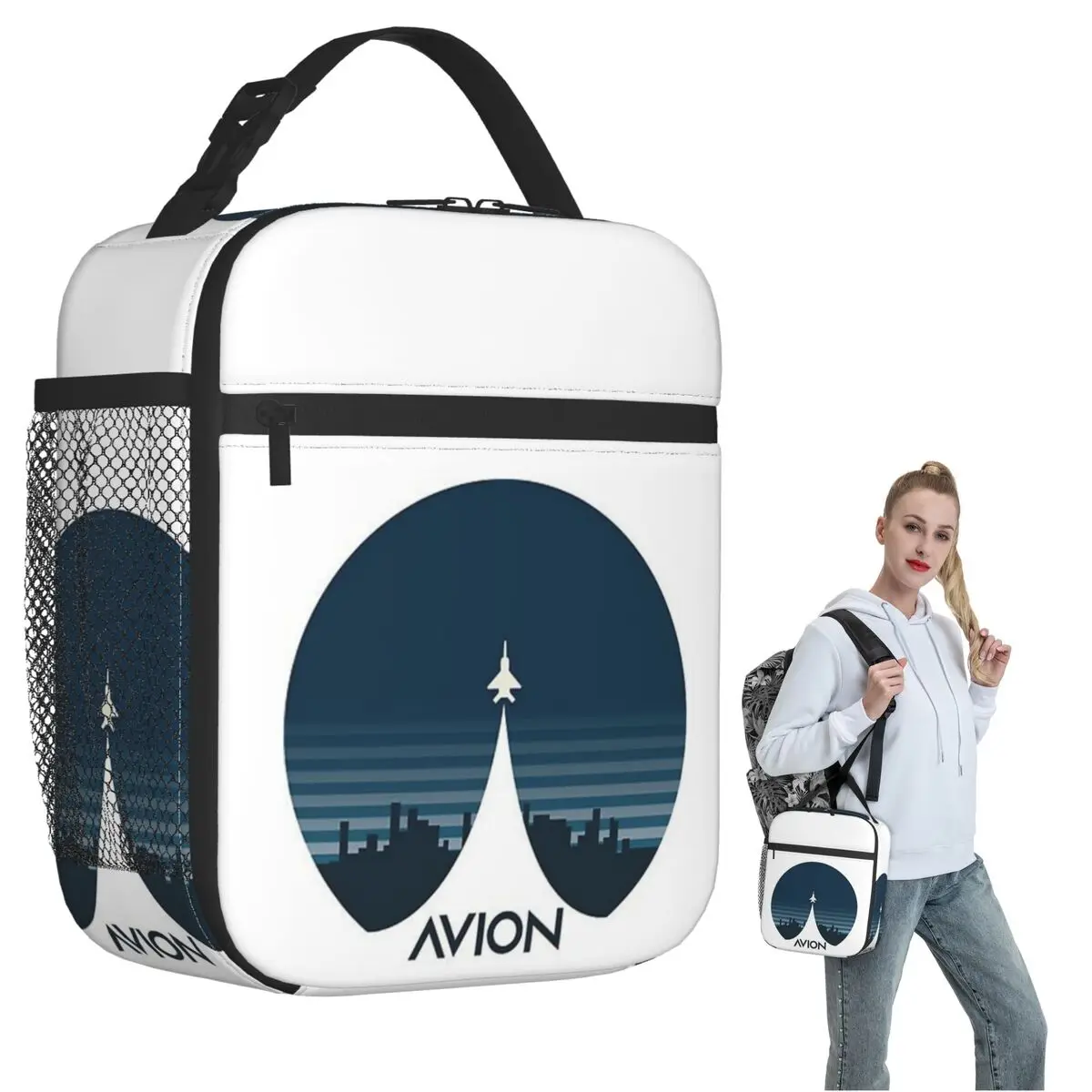Aviation Fighter Aircraft Above The City Insulated Lunch Bag for Women Children Leakproof Food Boxes Thermal Lunch Box Tote