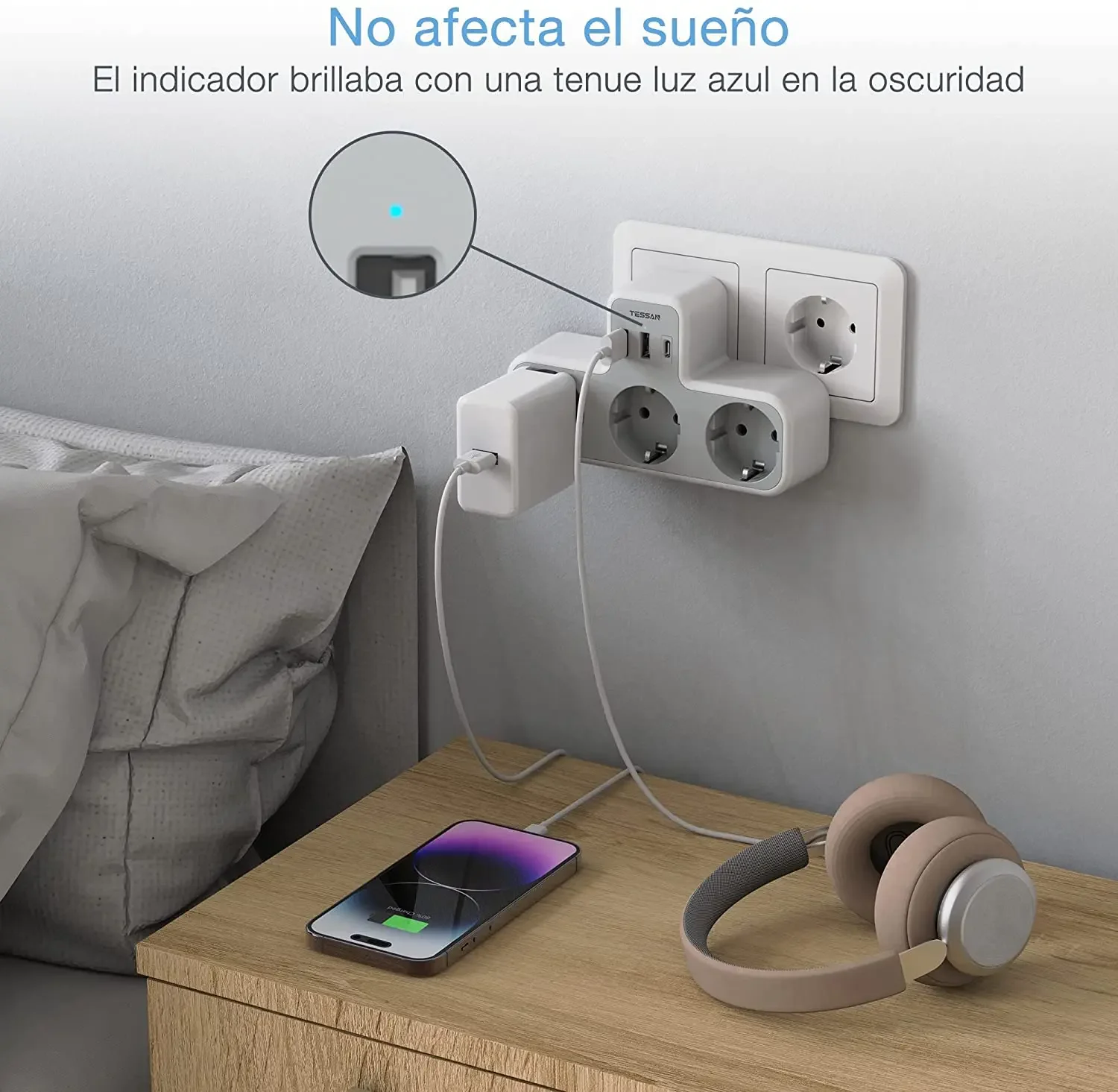 TESSAN-adaptador de enchufe USB, 6 en 1, con 3 enchufes Schuko, 2 USB-A y 1 puerto tipo C, adaptador de enchufe múltiple para el hogar