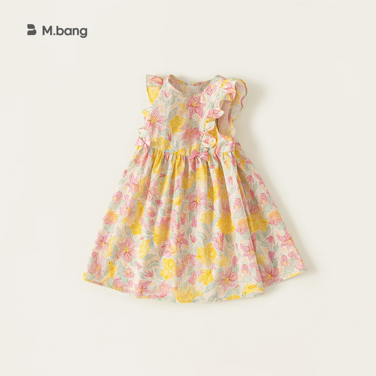 2026 New Kids Girls Summer Suitable Floral Dress Flutter Sleeve Print Young Kids Cotton Skirt