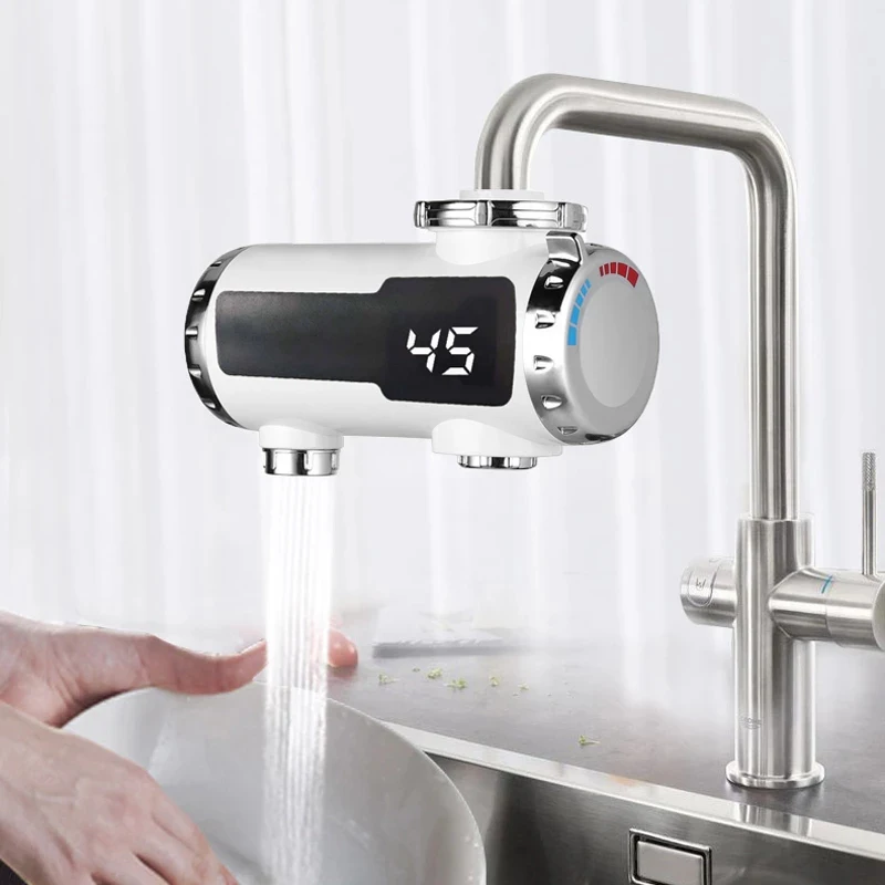 3000W Electric Water Heater Instant Heating Faucet Hot and Cold Double Outlet Electric Tap Temperature Display Kitchen Bathroom