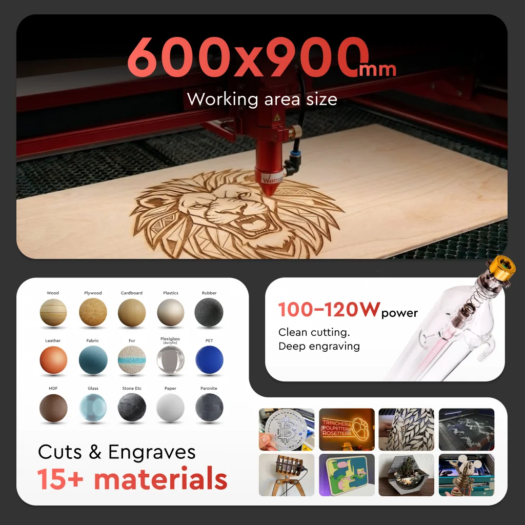 Wattsan 6090 PRO 600*900 mm CNC Lifting Table for Precise Cutting and Engraving Wood Acrylic Leather Fabric