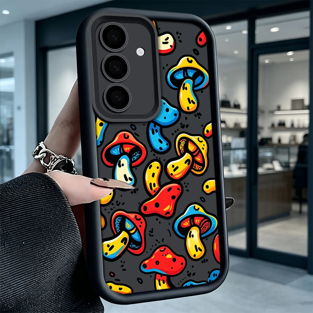 Colorful Mushrooms Shockproof Soft TPU Back Case For Samsung S22 S23 S24 S25 S26 Ultra A16 A35 A55 Anti Drop Cover