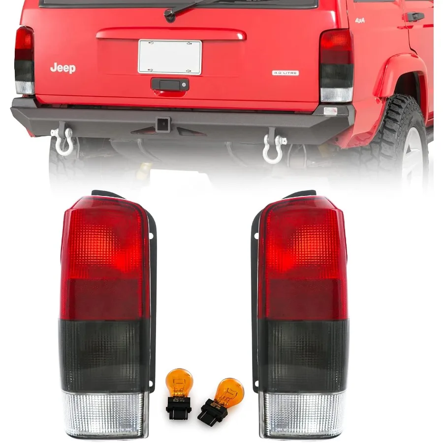 

USR DEPO 9701 XJ Tail Lights Red Smoke Lens Rear Tail Lamps Set Left + Right for 19972001 Cherokee XJ Chassis Enhanced Visibili
