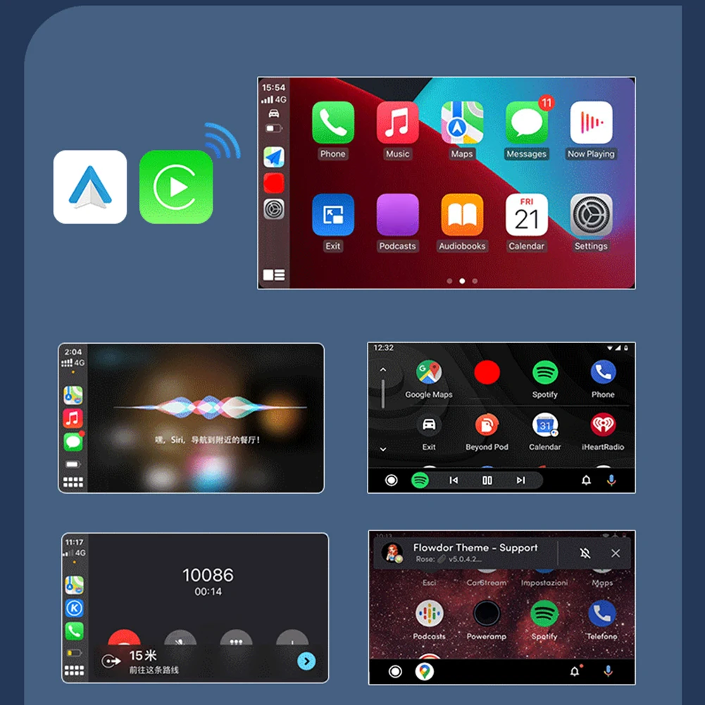 Bluetooth Car Adapter with Wireless CarPlay Android Auto Support for All Original or Modified Cars Smart Voice Control