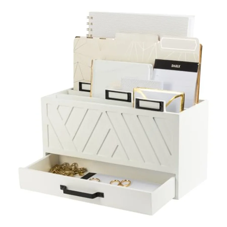 

Wooden Mail Organizer with Drawer and Gold Labels Mail Sorter Organizer Countertop for Desk Paper and Letter Sorter for Office