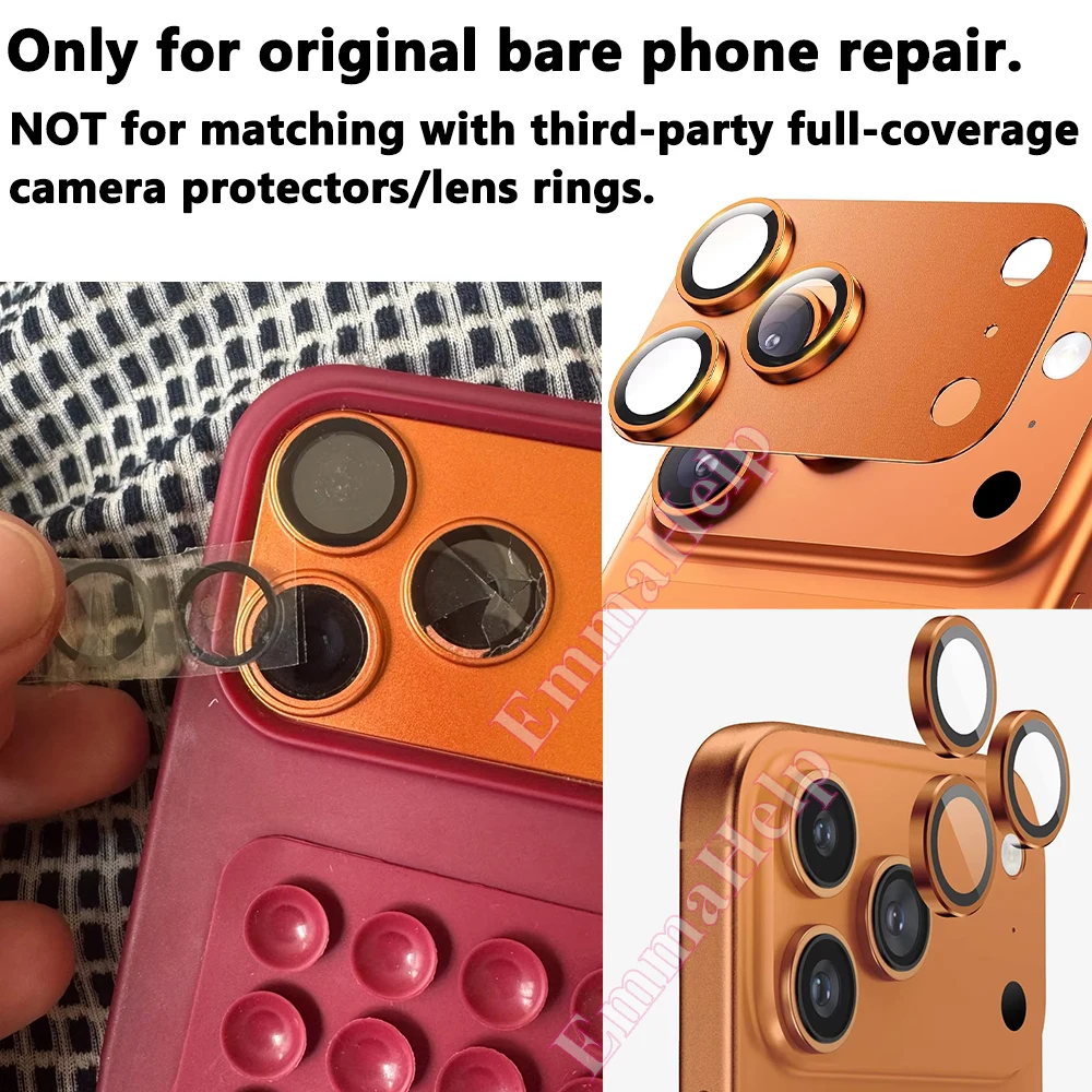 Original Quality Sapphire Camera Glass for iPhone 17 16 15 14 13 Pro Max Rear Camera Lens Mirror Ring with 3M Glue Repair image 3