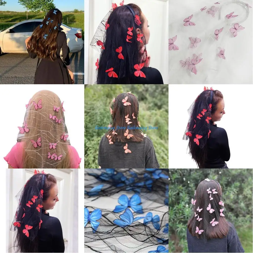 

573B Lace Veil Short Bridal Veils with Butterfly Sheer Wedding Tulle for Bride