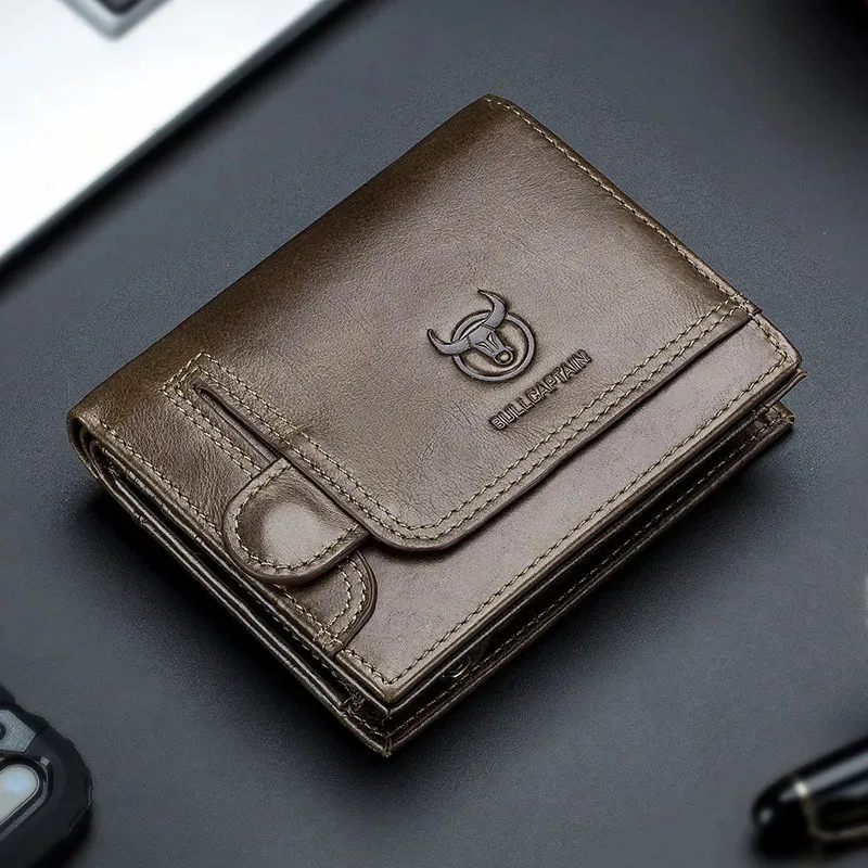 BULLCAPTAIN New Men's Business Wallet Features RFID Blocking Card Holder Brand Design Wallet's China Genuine Leather Purse Men