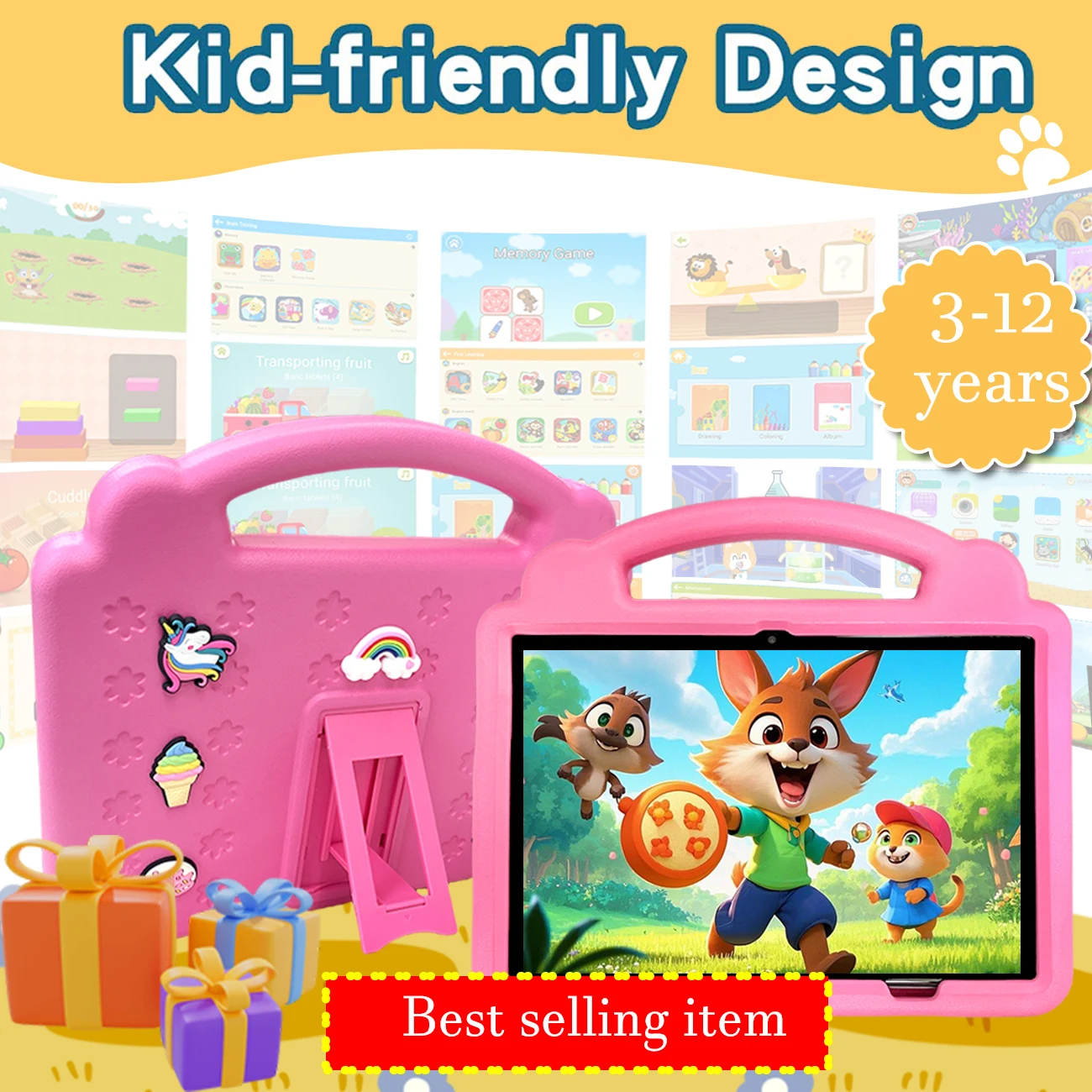 10.1''kids tablet , Android12, 3+64GB, 2+5MP, 4000mAh, expandable 1TB, high-definition , parental control,holiday gift,EVA CASE