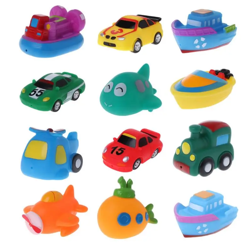 Baby Toys Cute Animals Bath Toys Colorful Soft Rubber Car Float Squeeze Sound Swimming Water Toy for Baby 0 12 24Months