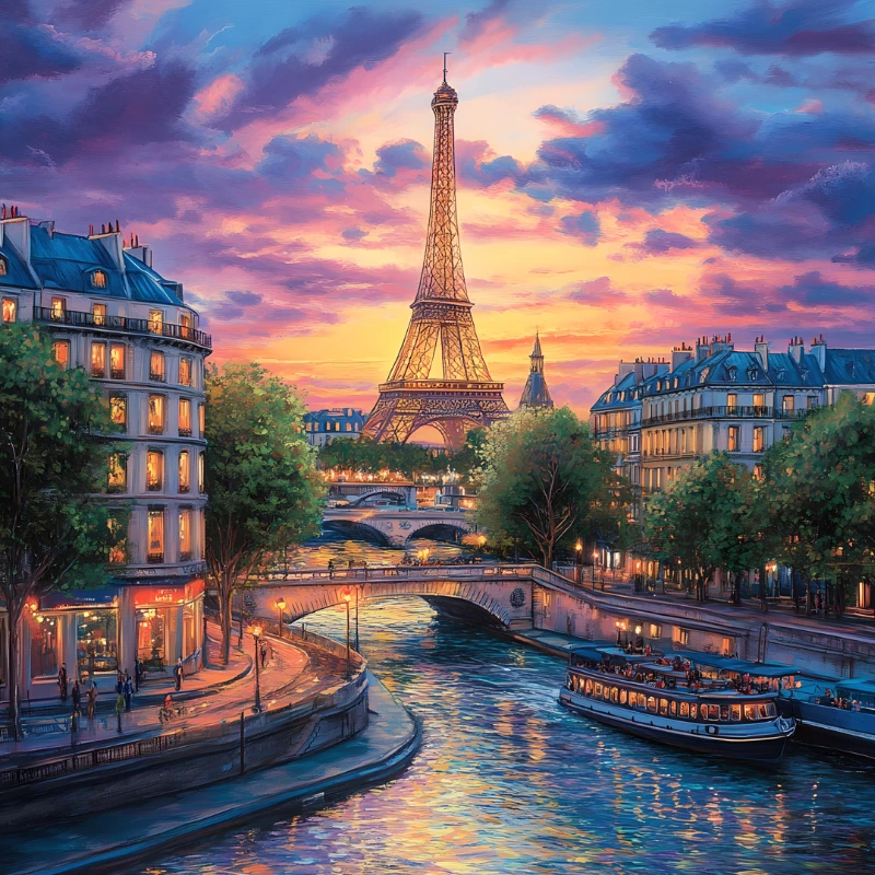 Mini Jigsaw Puzzle - 38x38cm Hand-Painted Bridge Design for Travel Buffs & Paris Enthusiasts, Living Room Gallery Wall