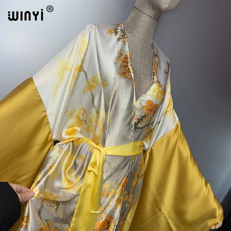 WINYI summer boho kimono holiday party sexy Cardigan Ladies Swimwear Beach Cover Up beach outfits woman loose Dress boho kaftan