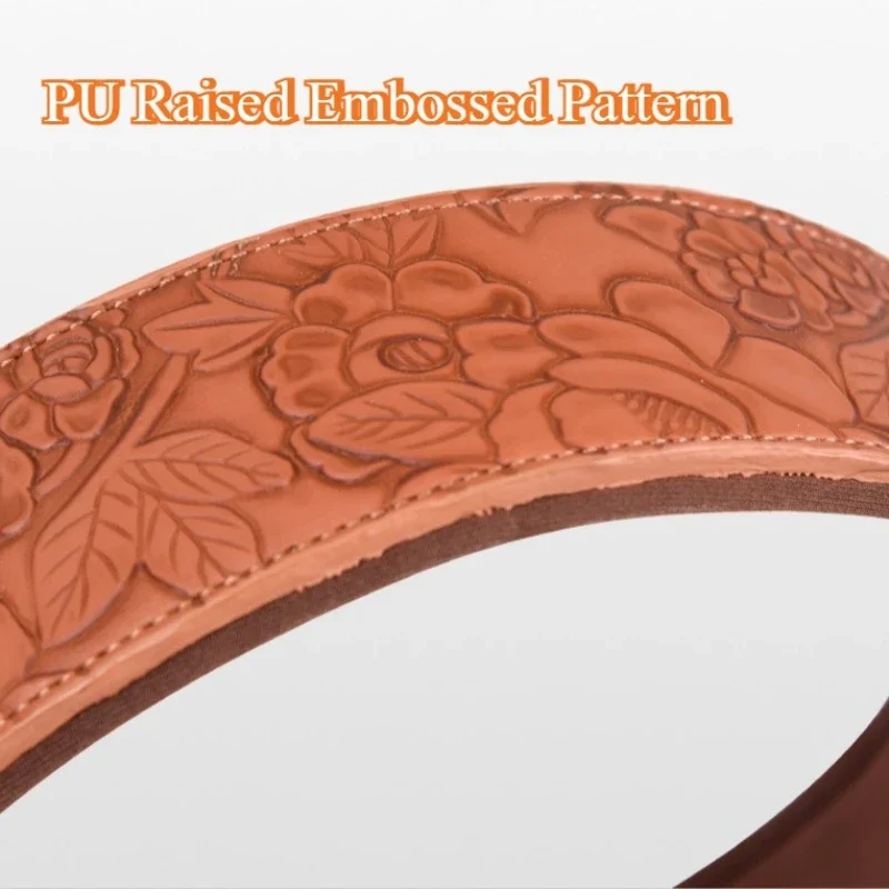 Heavy Duty Embossed Leather Dog Collar, Adjust Pet Necklace, Padded No-pull Training Collar with Soft Lining for Large Breed Dog