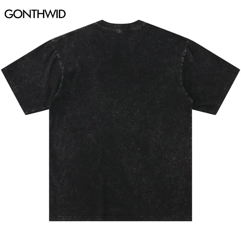 Vintage Black Oversized T-Shirt Abstract Graphic Print Washed Tshirt 2024 Hip Hop Punk Loose Streetwear Men Harajuku Cotton Tops