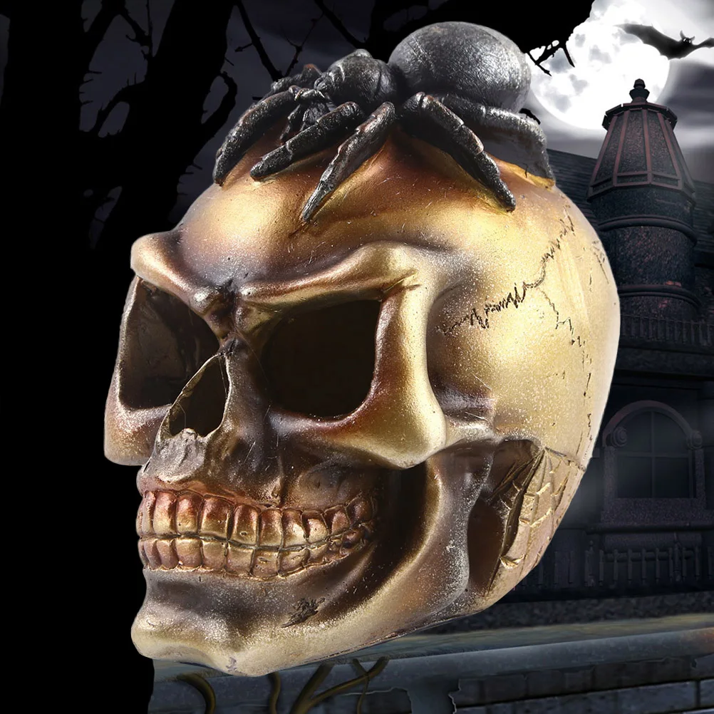 

Skull Ornaments Spider Shape Horror Accessories Head Decor Tabletop Resin