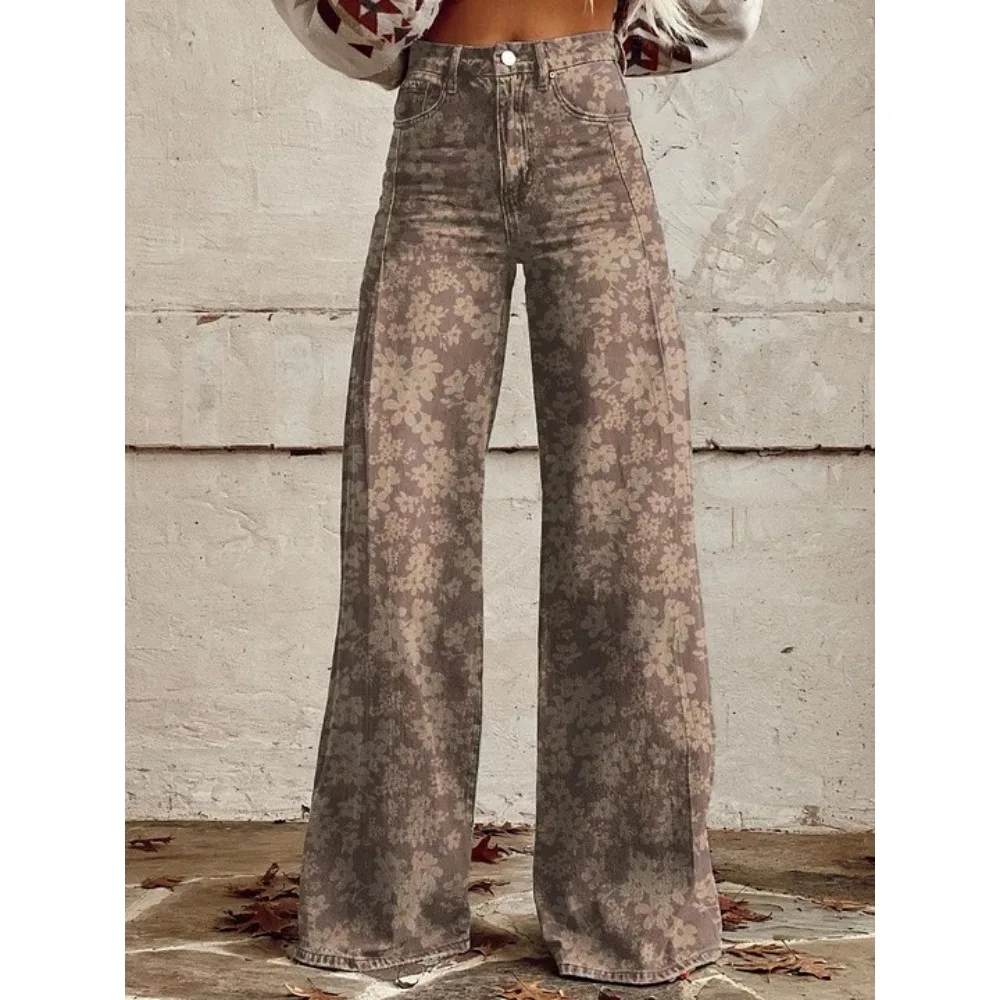 Vintage Paisley Blumenmuster Hohe Taille Weite Hose Sexy Damenhose 100% Baumwolle Lässige Lockere Hose mit Taschen XXS-3XL – Detail 16