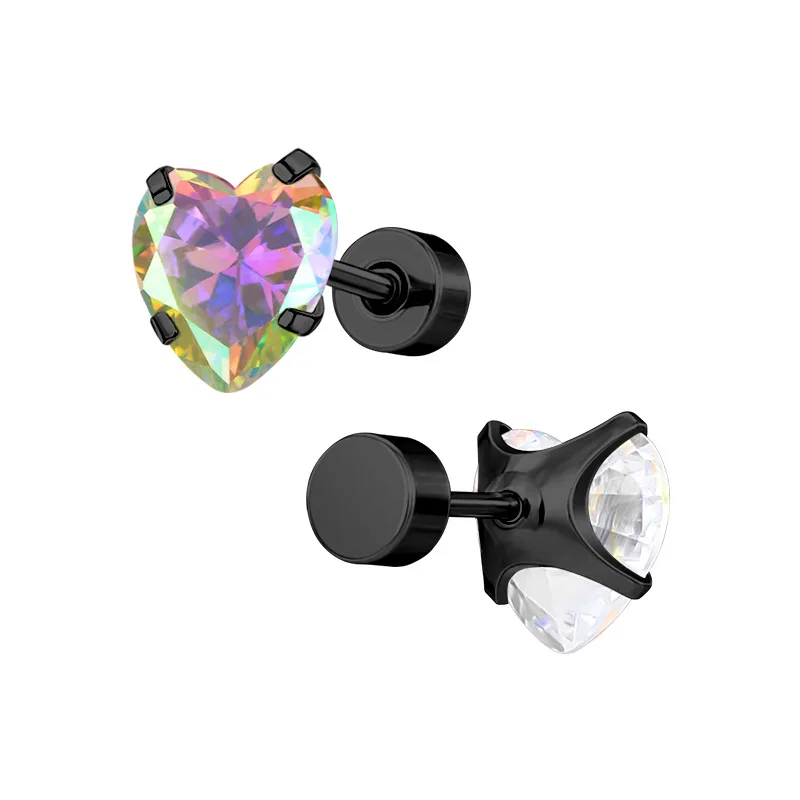 16 Farben, Herzanhänger mit Zirkonia, Edelstahl, schwarze Ohrringe, minimalistische Ohrstecker, luxuriöser Schmuck, Damen, Nadelohrstecker, 0,8 x 11 mm. – Detail 3