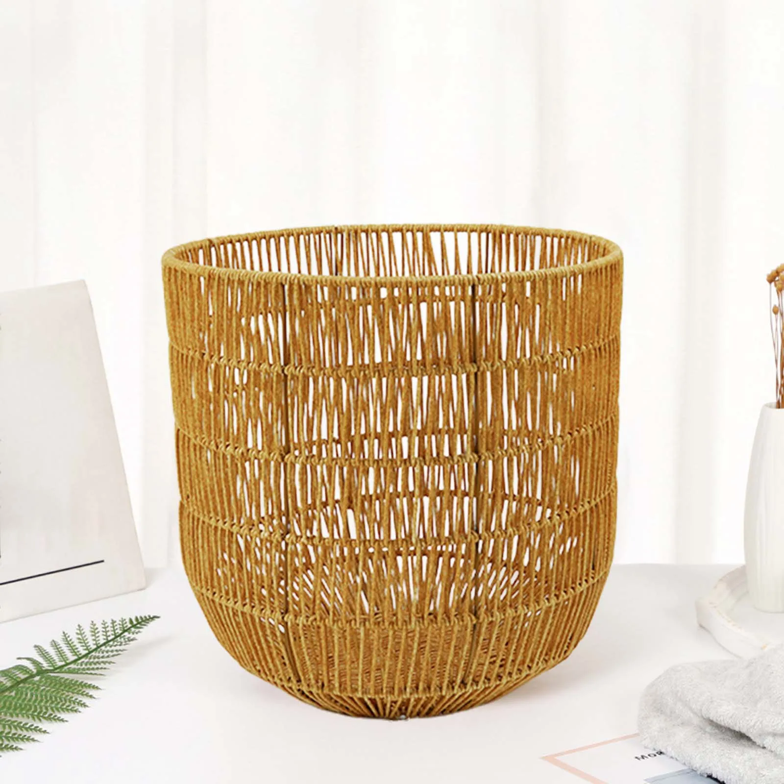 Woven Laundry Basket Bin Imitation Rattan Toys Basket Dirty Clothes Wicker Container Multipurpose Bin for Bedroom Bathroom