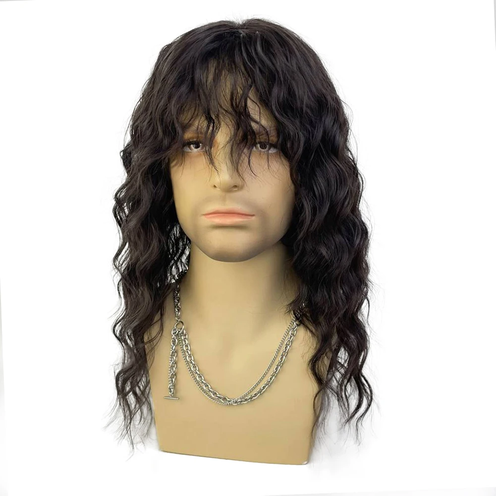 Synthetic Male Wig Natural Curly Blonde Color Man Wig With Bangs Water Wave Daily or Cosplay Adjustable Man Hair Wig