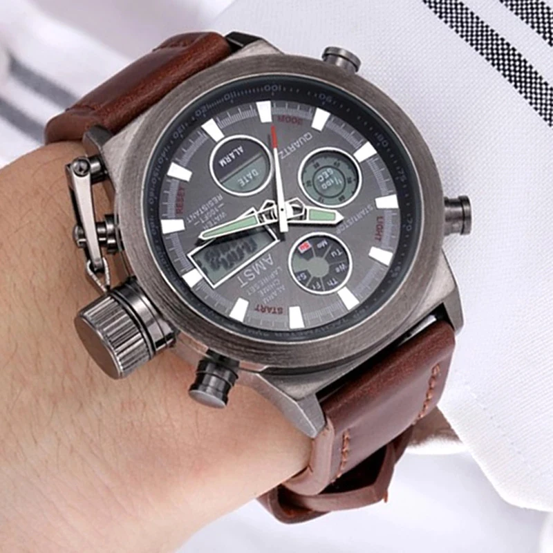 Relogio Masculino Original Brand AMST Mens Watches Analog Digital Dual Display Waterproof Sport Quartz Male Clock часы мужские