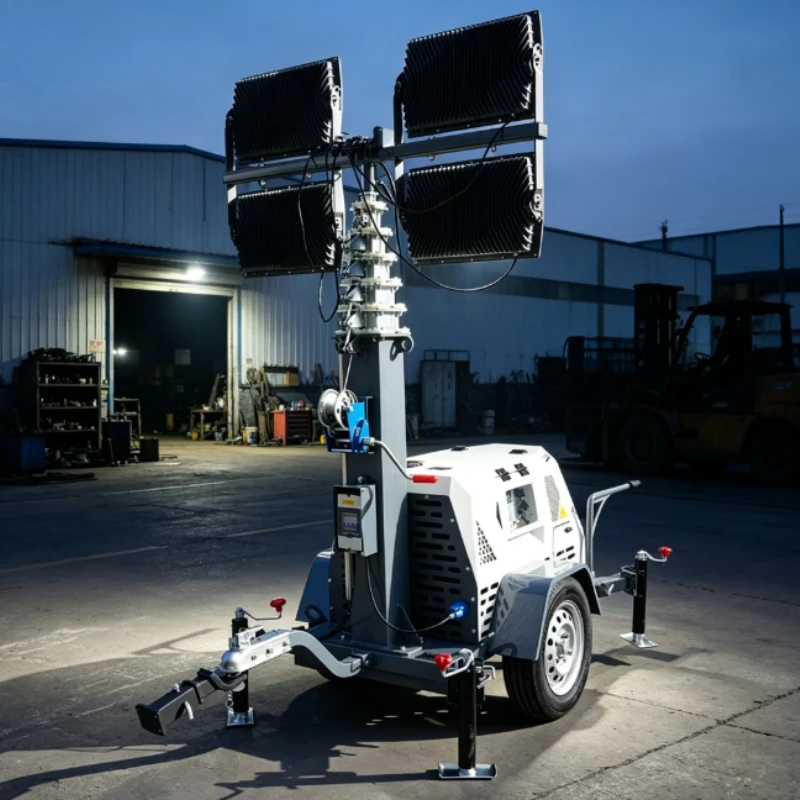 Mobile Lighting Tower Trailer 10m Auto Lifting Mast Adjustable Light Angle Four High Power LED For Mining Night Operation