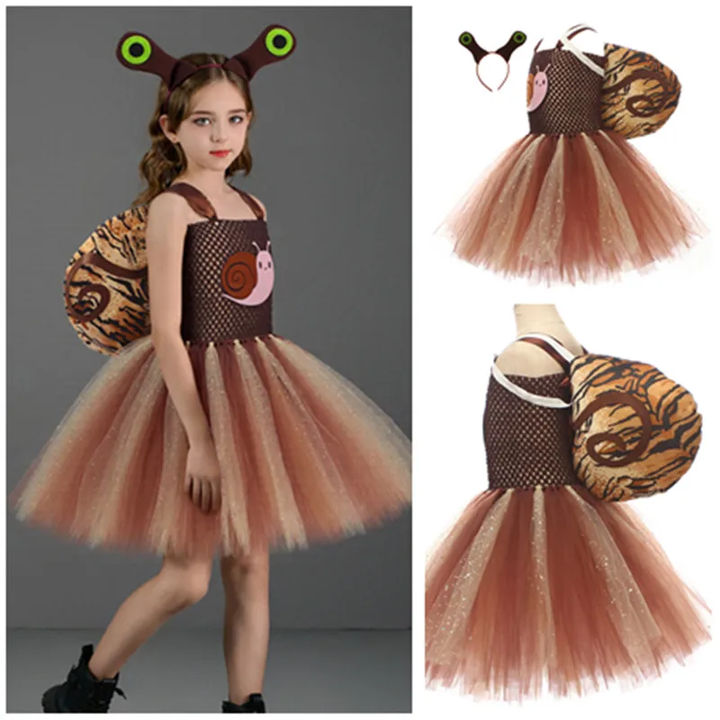 Карнавальный костюм маленькой улитки с героями мультфильмов, сценический костюм, детское платье-пачка для девочек, повязка на голову в виде ракушки, карнавальный костюм на Хэллоуин Карнавальный костюм маленькой улитки с героями мультфильмов, сценический костюм, детское платье-пачка для девочек, повязка на голову в виде ракушки, карнавальный костюм на Хэллоуин