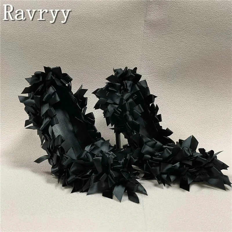 

Designer New Webbing Bow Pumps Women Pointed Toe Shallow Mouth Thin High Heels Wedding Party Sexy Slip On Stiletto Shoes