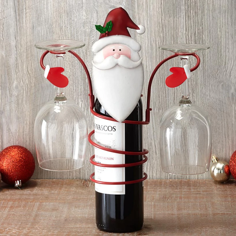 1pcs Christmas Wine Bottle Glass Holders Xmas Themed Decoration 3 Types Optional Racks for Bar Wine Cellar Cabinet