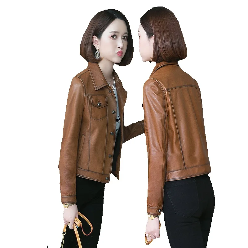 

Anti Seasonal Spring New Genuine Leather Jacket Women's Short Korean Version Sheep Leather Jacket Motorcycle Leather Jacket Tren