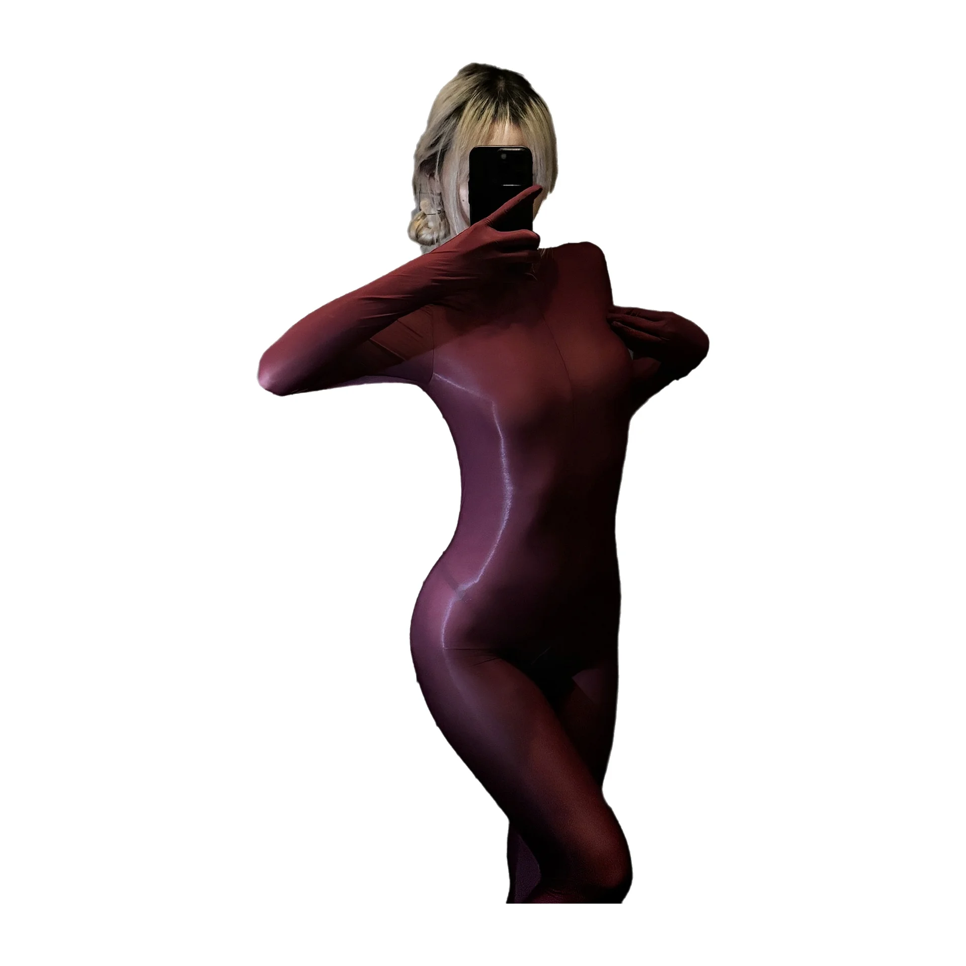 New Sexy Shiny Full Bodysuits Silky Long Sleeve Tight Bodysuits Transparent Smooth Home Wear Pure Desire Charming For Woman ZJU3