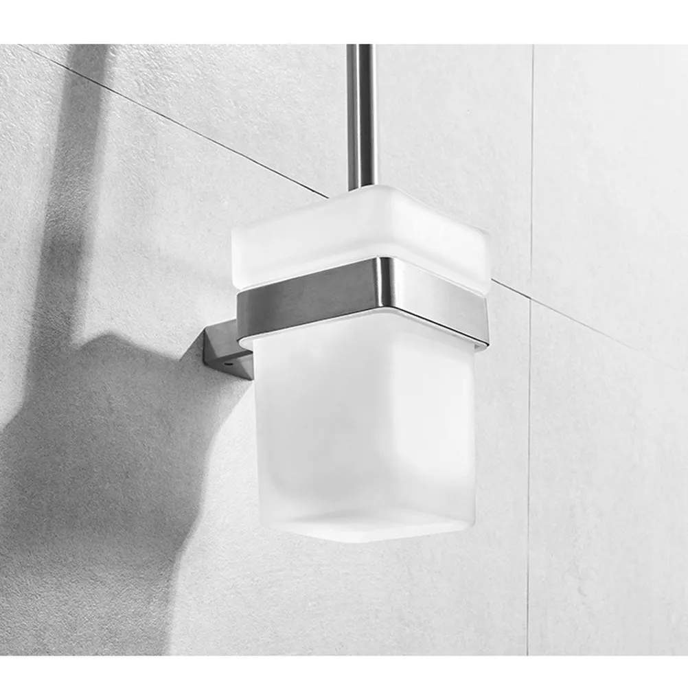 

Toilet Brush Holder Stainless Steel 304 Wall Mount Bathroom Accessory Set Includes Glass Cup Compact Design for Small Spaces