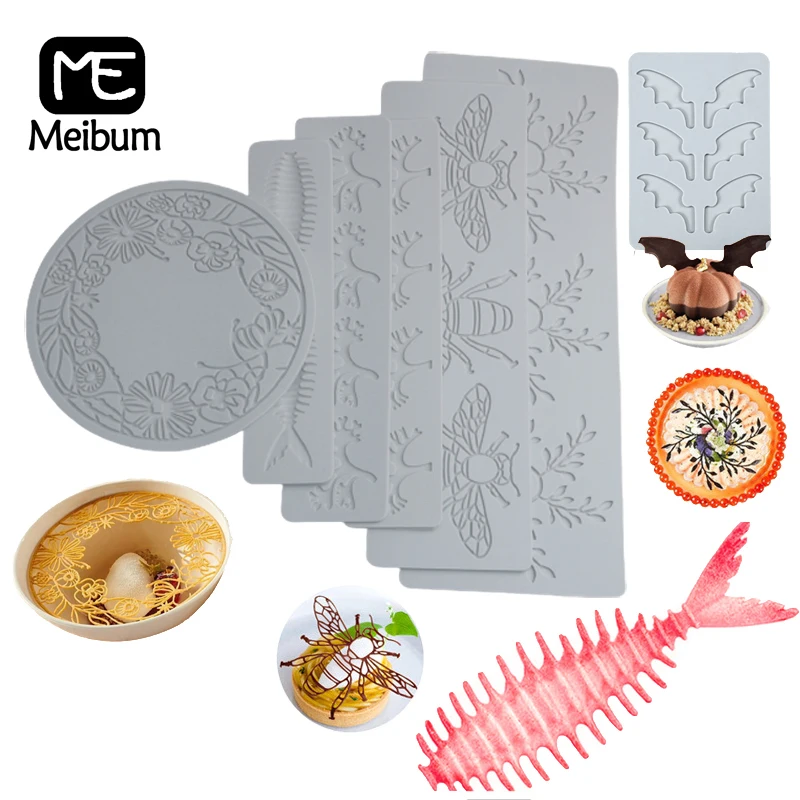 Meibum Branches Leaves Pattern Sugar Craft Silicone Pad Chocolate Lace Mat Bee Fish Bone Fondant Cake Mold Dessert Decorating