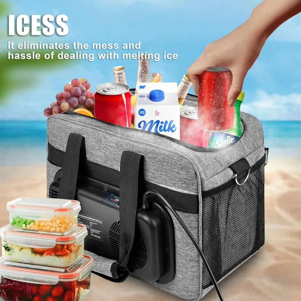 

16 Quarts 12 Volt Portable Iceless Car Electric Cooler Bag USB 15L AC/DC Cool and Heat Thermal Plug in Compatible Mini(Gray))