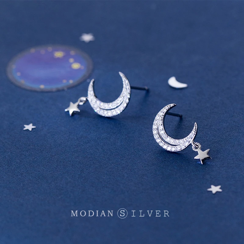 موديان-أقراط من الفضة الإسترليني عيار 925 على شكل قمر ، مجوهرات راقية ، زركونيا مكعبة ، زركونيا ، زيركونيت ، زركونيا ، زركونيت ، نمط كوري