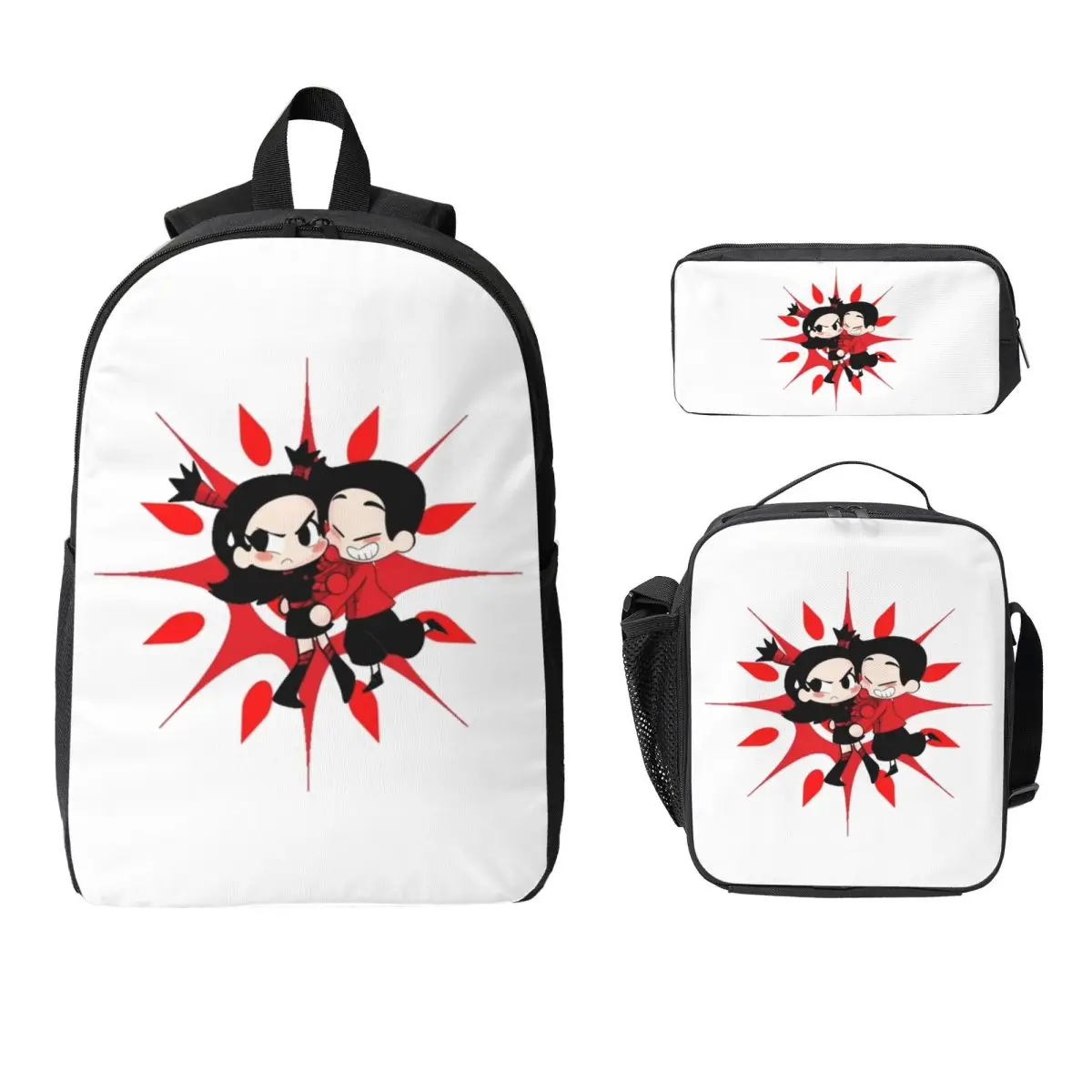 

Pucca And Garu A Funny Love Story Backpack Boy Girl BookBag School Bag Computer Shoulder Bag 3ps Insulated Lunch Bag Pencil Case