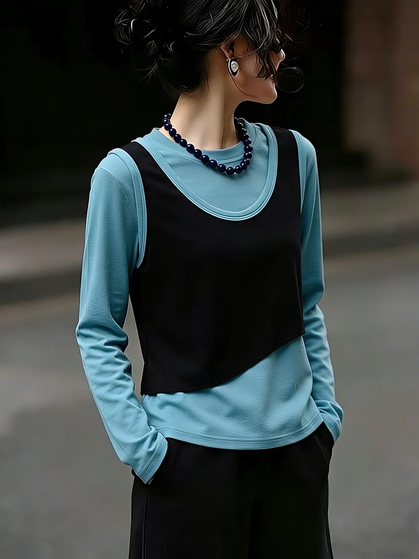 

Fashionable Long Sleeve Color Block Design Women's T-shirt Spring Commute Style Casual Comfortable Fit Poetess Artistry