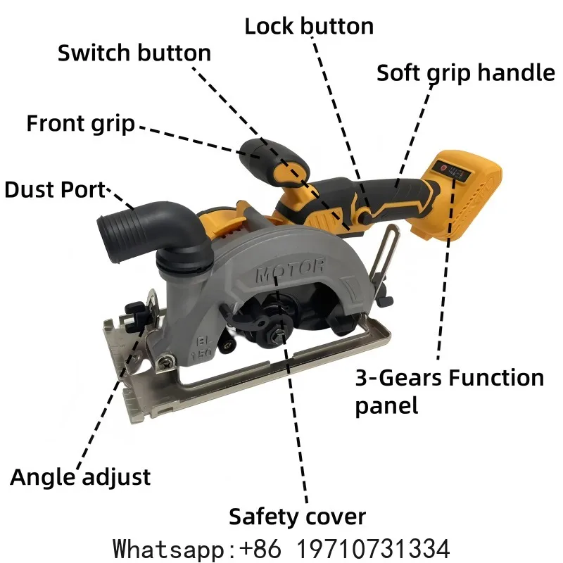 150mm Brushless Circular Saw – Cordless, Compatible with Dewalt 20V Battery, High Power for Woodworking