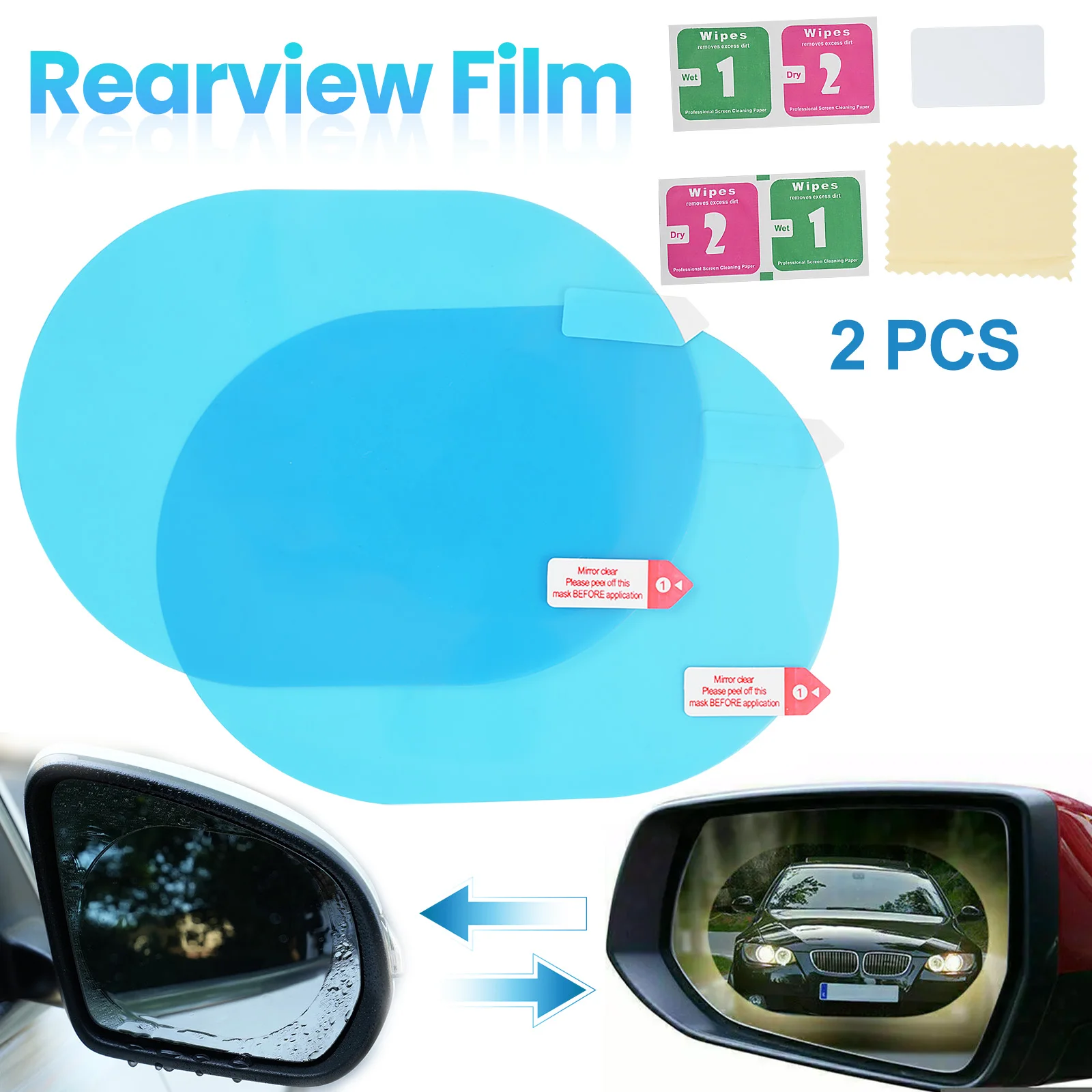 For Car Rearview Mirror Film Anti - Fog Anti - glare Protect Rainproof Sticker 2 Pcs / Set Clear Sight In Rainy Days Universal