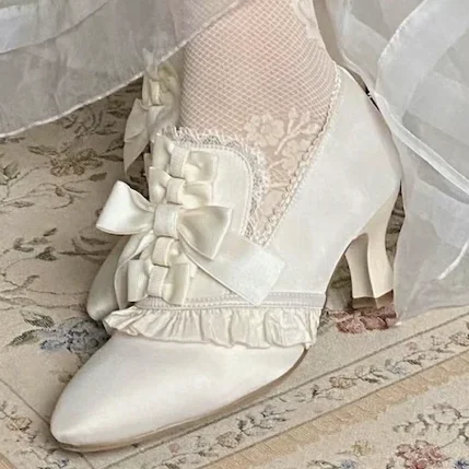 

Satin Pumps Bows Lace Solid Color Round Toe Kitten Heels Slip-On Sweet Fashion Elegant Comfortable Sexy Elegant Women Shoes New