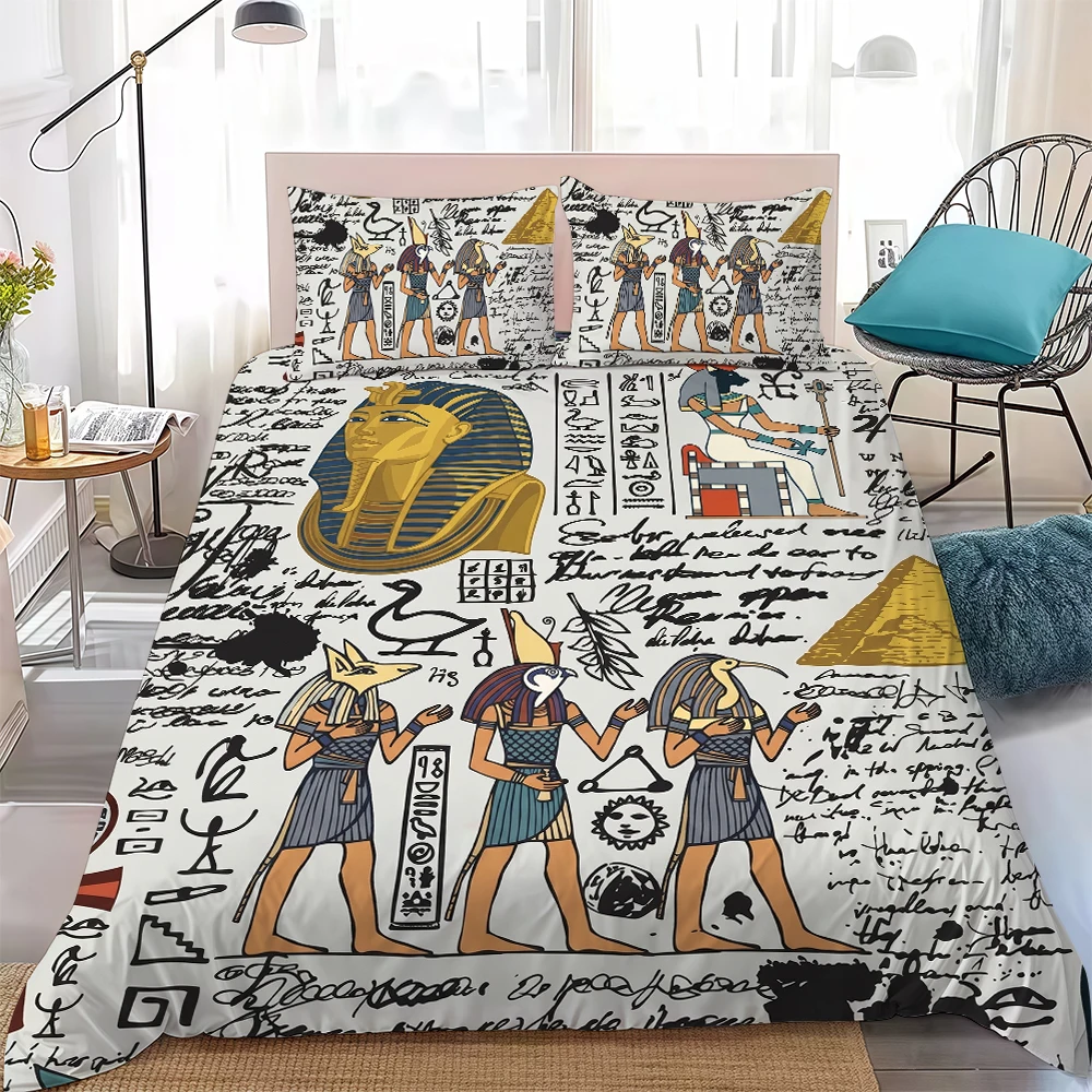 Ancient Egypt Pharaoh King Queen Duvet Cover Set Home Style Bedding Soft Laundry Cotton Bed 3 Piece Set Student Dormitory Gift