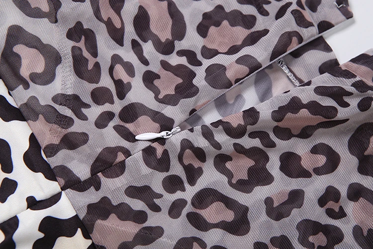 Weird Puss Leopardenmuster-Overalls für Damen, Herbst-Trend, Mesh-Patchwork, O-Ausschnitt, lange Ärmel, Mitternacht, Club, Party, sexy, modische Playsuits – Detail 7