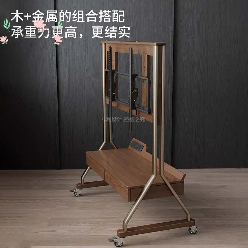 Solid wood removable TV cabinet living room household small apartment modern simple floor storage TV bracket