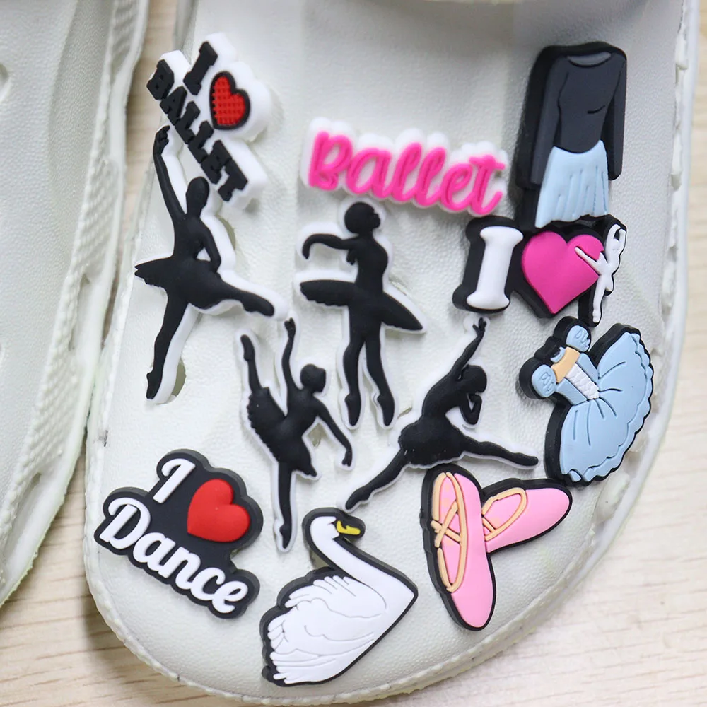 Mix 50pcs PVC Ballet Shoes Dress Dancer Swan Buckle Shoe Charms Accessories Designer Ornament Decorations Girls Party Gift