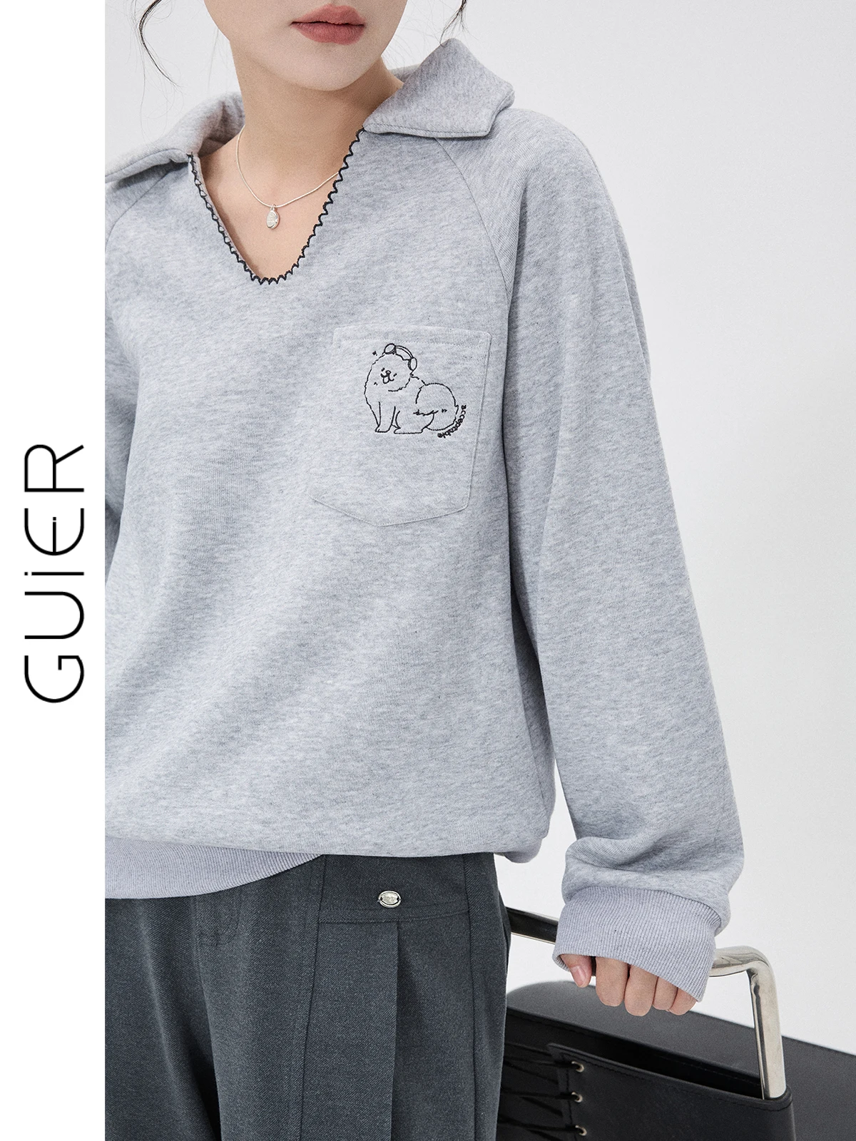 

ay Fce Lined Hoodie Women's Winter New V-ne Embroidered Loose Casual Design Top Comfortable Breathable Long Sve Swe...