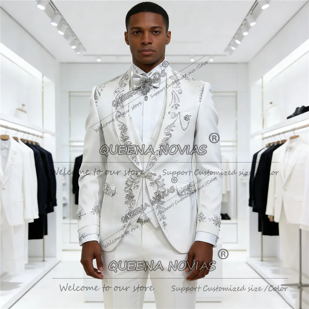

Роскошные мужские костюмы с бисером и кристаллами, приталенные однобортные пиджаки для выпускного вечера, индивидуальный пошив, наряды для банкетов, свадебные смокинги для жениха