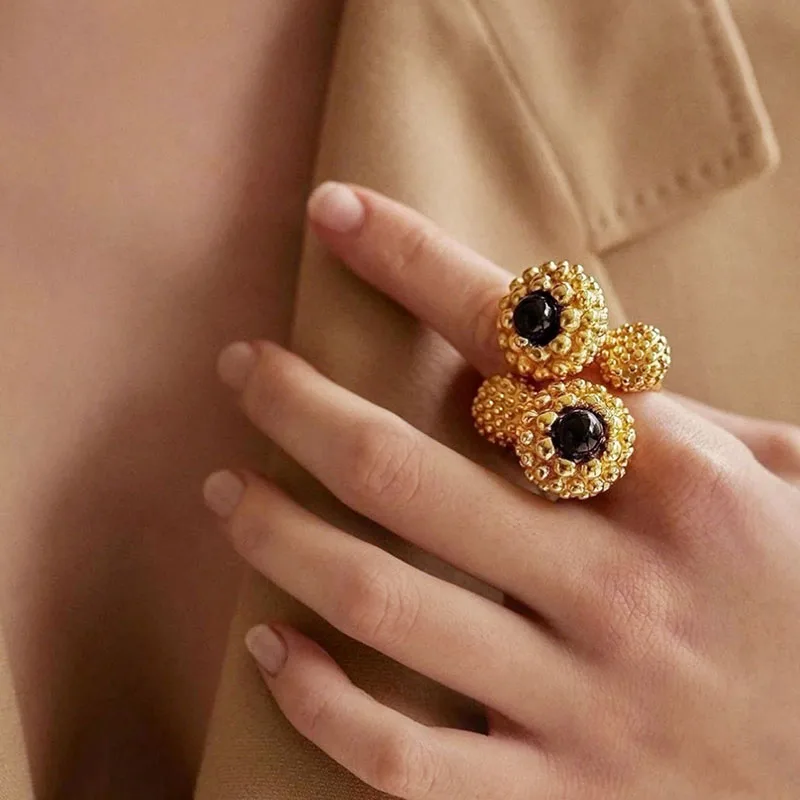 

Женские винтажные массивные кольца, черные Агатовые камни, уникальные крутые массивные украшения, зимняя уличная мода, ювелирные изделия