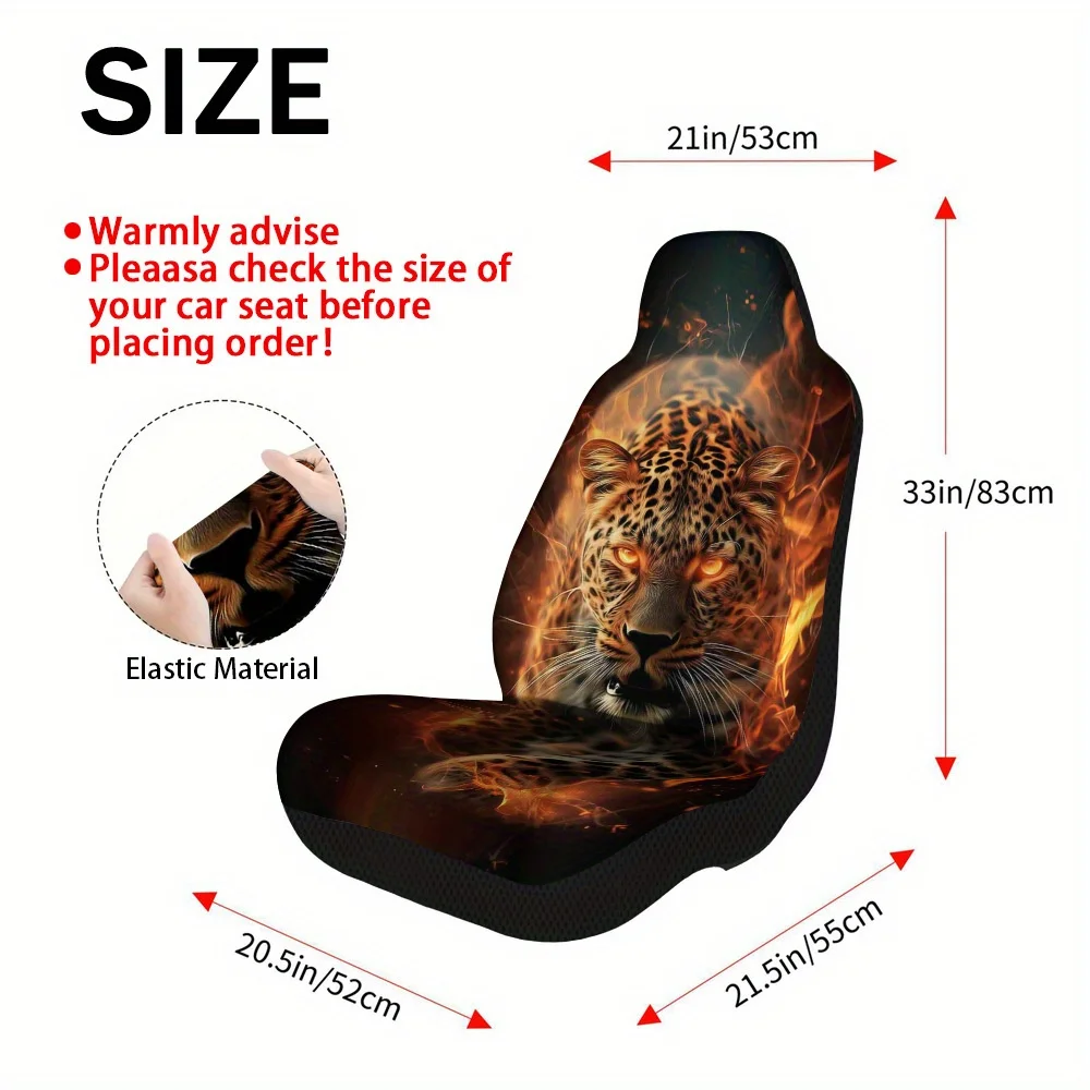 2pcs Fiery Leopard Print Car Seat Covers – Front Seat Protectors For Cars, SUVs & Sedans, Durable Design, Easy To Install, Enha