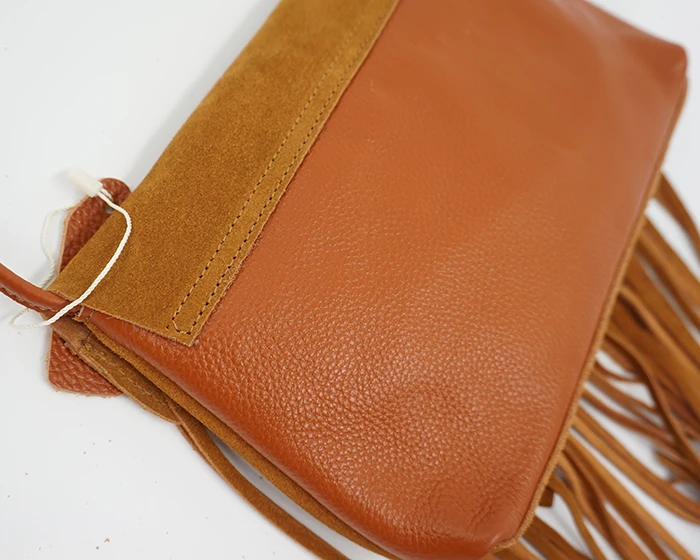 2024 Women Genuine Leather Suede Fringed Brown Crossbody Bag 90s Y2K Boho Hippie Gypsy Ibiza Bohemian Small Phone Side Sling Bag